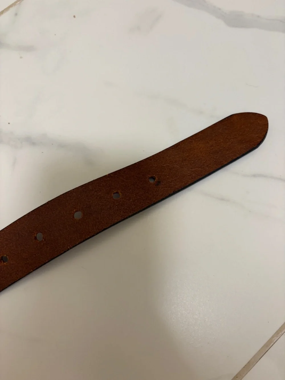 Brown Leather Belt with Embroidered Detail and Brass Buckle - Picture 5 of 6
